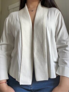 Calvin Klein Ivory Open-Front Ribbed Shawl Collar Cardigan